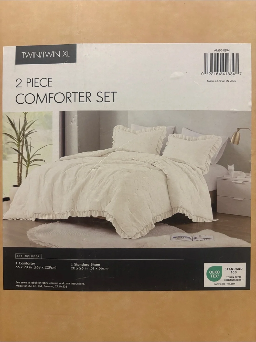 2-Piece Ivory Comforter Set with Ruffle Edge - Twin/Twin XL